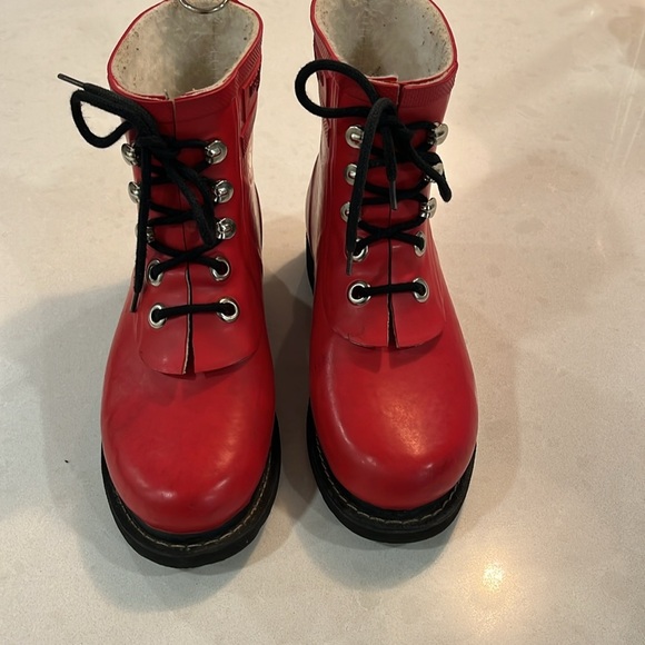 Isle Jacobsen Womens Short Rain Boots Red 36 Lace Up Cotton Lining Sustainable - Picture 13 of 15